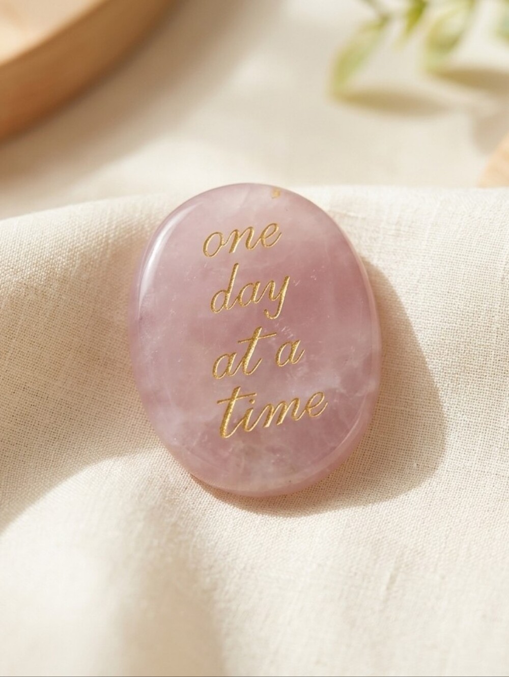 Rose Quartz " One Day At A Time " Crystal Worry Stone (1)